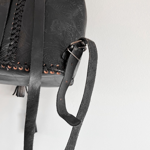 Rare True Vintage 70's Genuine Leatherwork Black Western Satchel Backpack Mexico - Picture 4 of 10